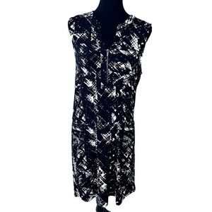 Banana Republic Womens Black and White Viscose V-Neck Drop Waist Dress Size L